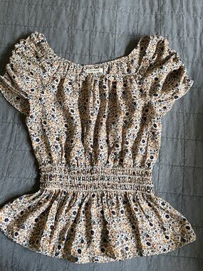 Boho Cream Floral Smocked Peasant western ditsy floral peplum top